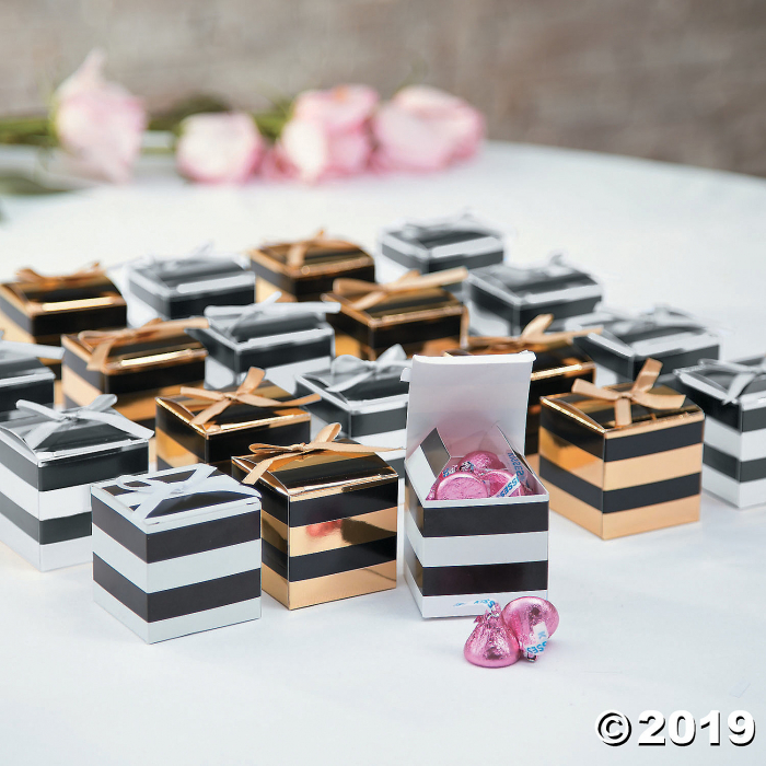 Black & White Stripe Favor Boxes with Bow (24 Piece(s))