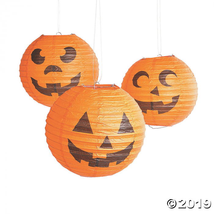 Jack-O'-Lantern Hanging Paper Lantern Halloween Decorations (Per Dozen) Jack-O'-Lantern Hanging Paper Lantern Halloween Decorations (Per Dozen)