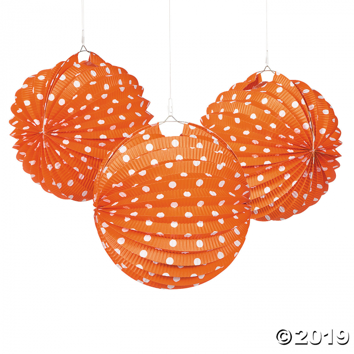 Orange & White Polka Dot Hanging Paper Lanterns (6 Piece(s))