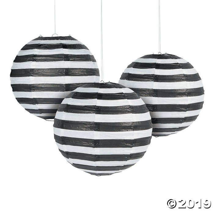 Black Striped Hanging Paper Lanterns (6 Piece(s))