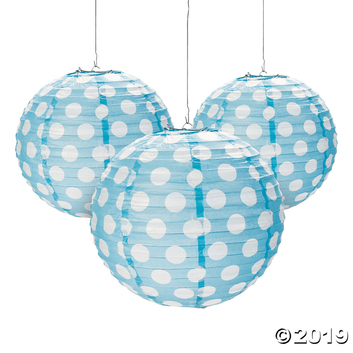 Light Blue Polka Dot Hanging Paper Lanterns (6 Piece(s))