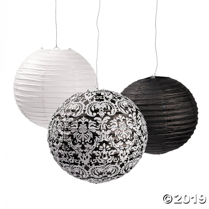 Black & White Damask Paper Lanterns (6 Piece(s))