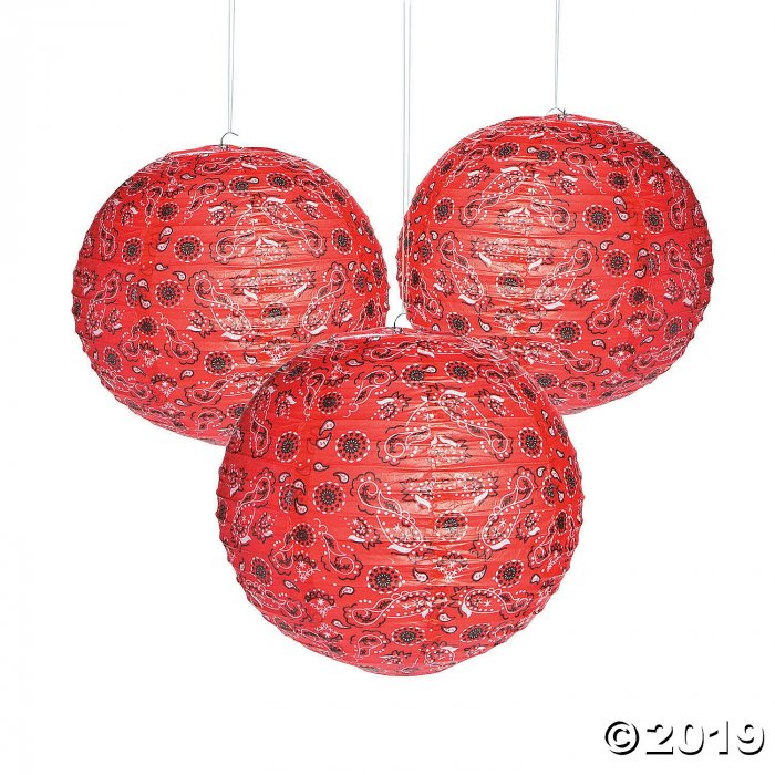 Red Bandana Hanging Paper Lanterns (Per Dozen)