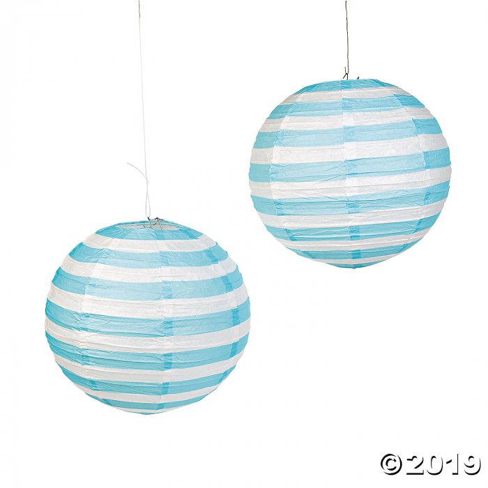 Light Blue Striped Hanging Paper Lanterns (6 Piece(s))