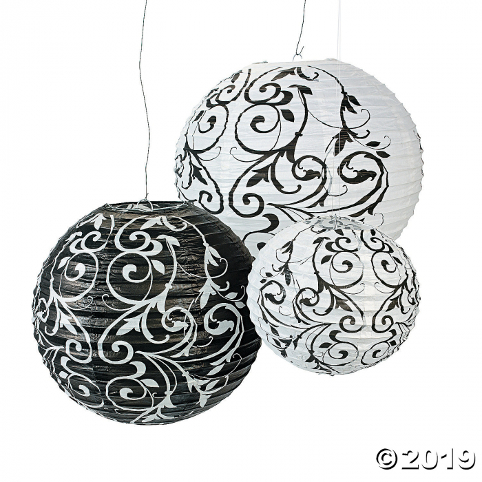 Black & White Hanging Paper Lanterns (9 Piece(s))