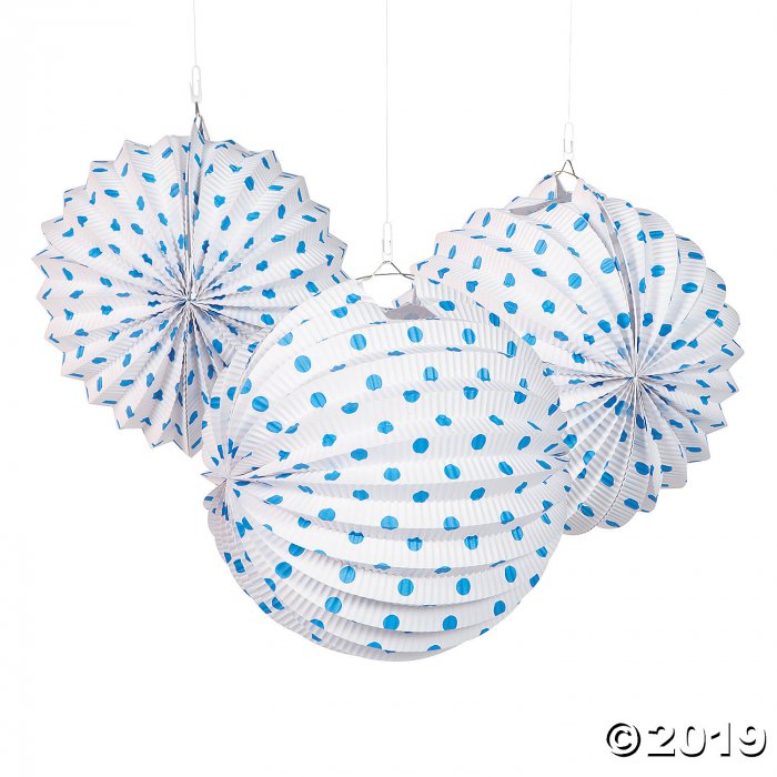 White & Blue Polka Dot Hanging Paper Lanterns (6 Piece(s))