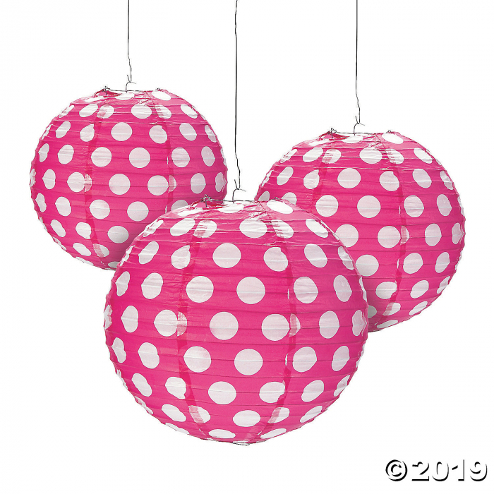 Hot Pink Polka Dot Hanging Paper Lanterns (6 Piece(s))