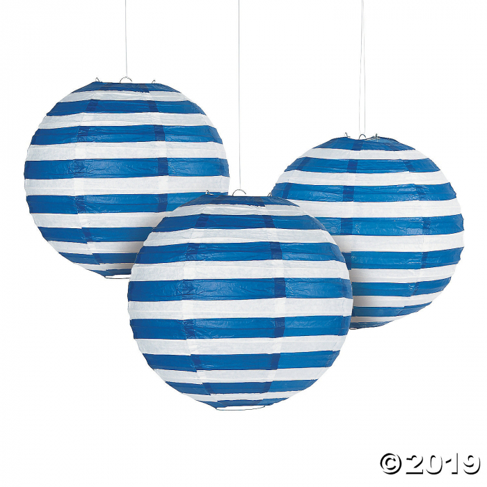 Blue Striped Hanging Paper Lanterns (6 Piece(s))