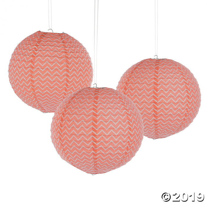 Coral Chevron Hanging Paper Lanterns (6 Piece(s))