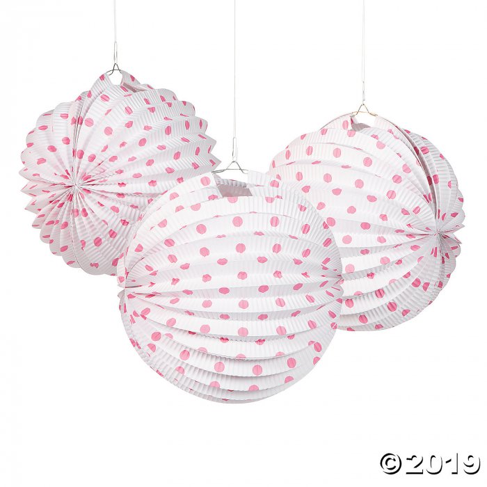 White & Pink Polka Dot Hanging Paper Lanterns (6 Piece(s))