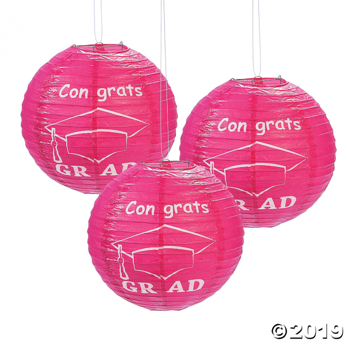 Hot Pink Congrats Grad Hanging Paper Lanterns (6 Piece(s))