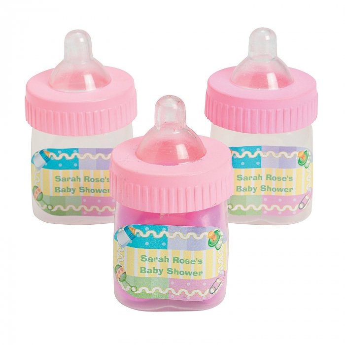Personalized Pastel Pink Baby Bottle Favor Containers (Per Dozen)