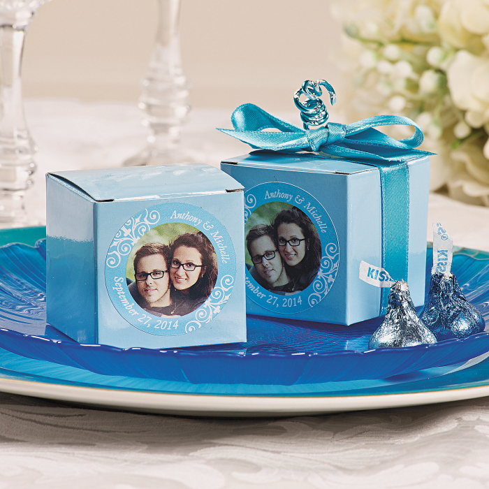 Custom Photo Mini Light Blue Favor Boxes (24 Piece(s))