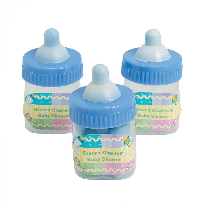 Personalized Blue Baby Bottle Favor Containers (Per Dozen)