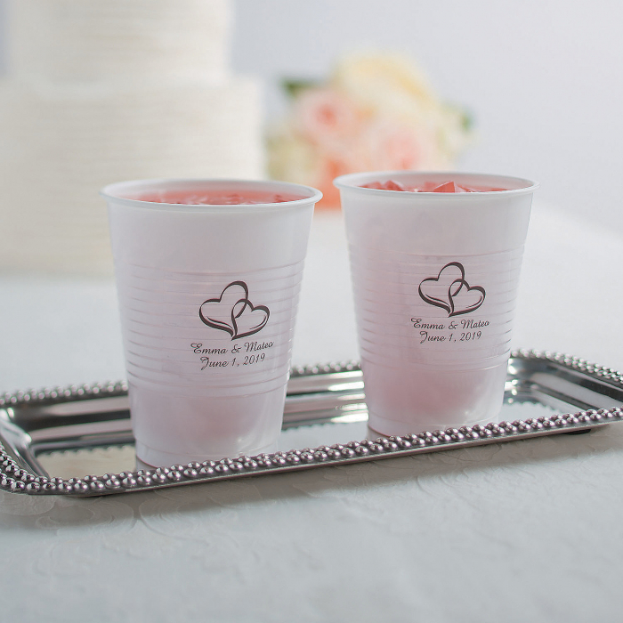 Personalized Two Hearts Disposable Plastic Cups (50 Piece(s))