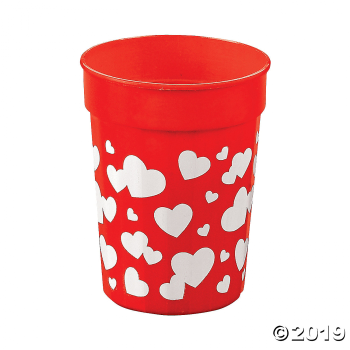 Red Valentine Plastic Cups with Hearts (Per Dozen)