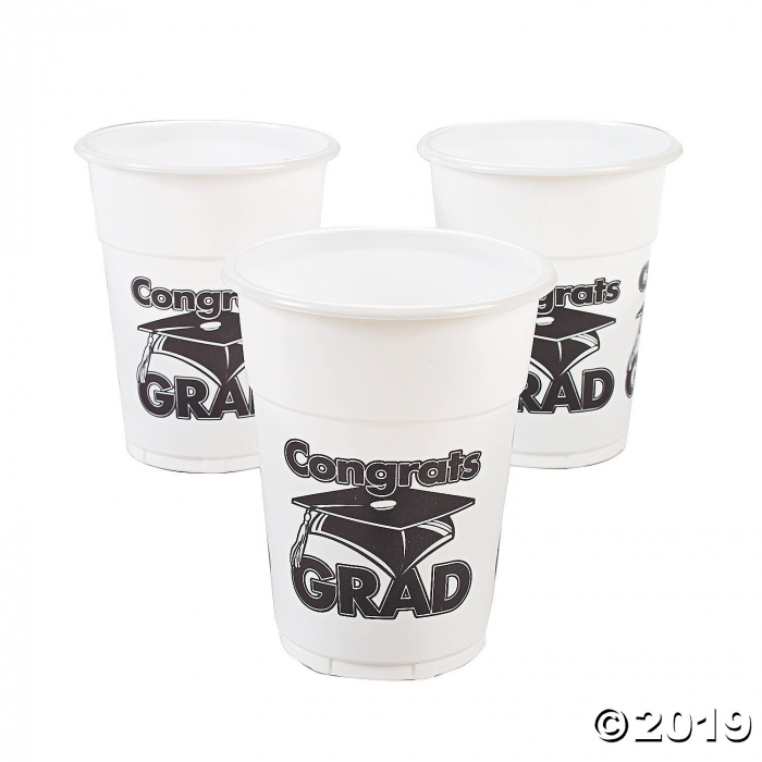 White Congrats Grad Plastic Cups (50 Piece(s))