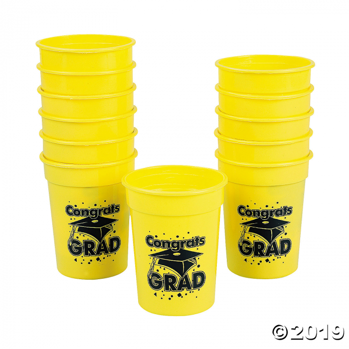 Plastic Yellow Congrats Grad Disposable Cups