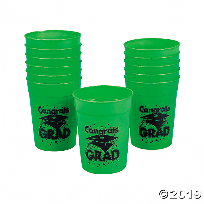 Green Congrats Grad Plastic Cups (Per Dozen)
