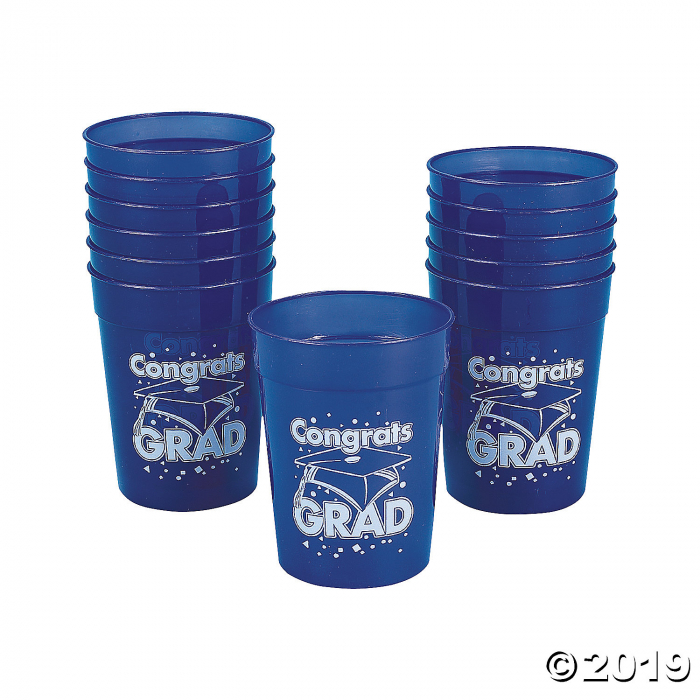 Blue Congrats Grad Plastic Cups (Per Dozen)