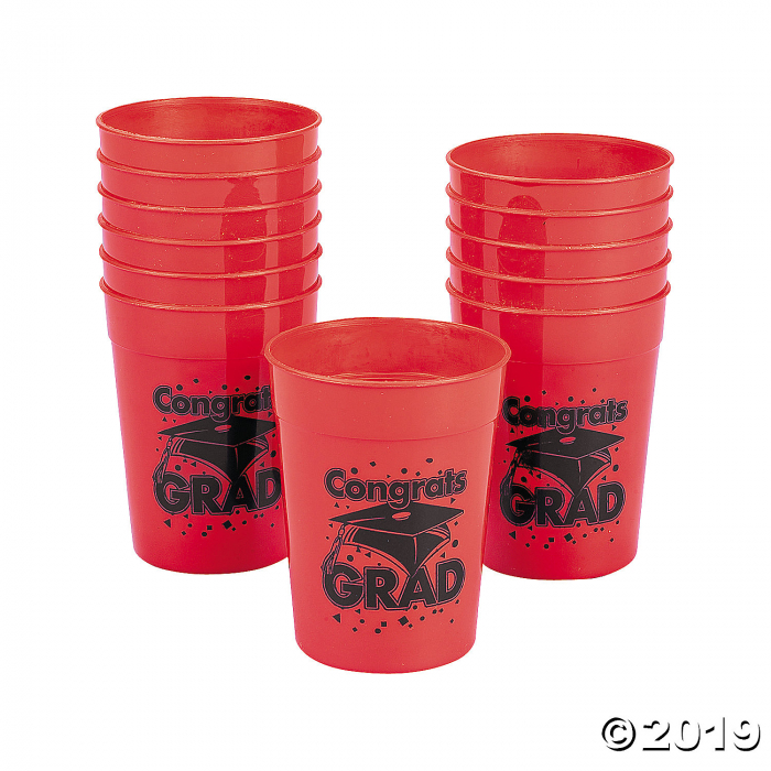 Red Congrats Grad Plastic Cups (Per Dozen)