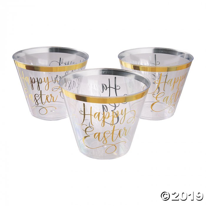 Happy Easter Gold Plastic Cups (30 Piece(s))