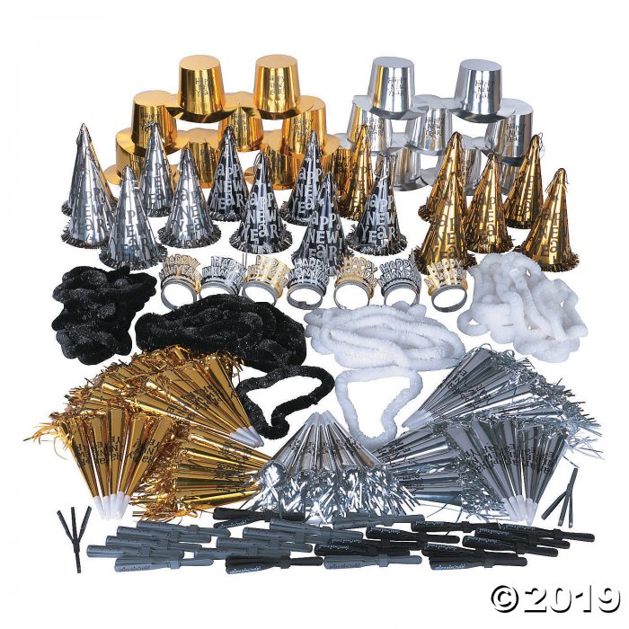 Black, Silver & Gold New Year's Eve Kit for 50 (175 Piece(s))