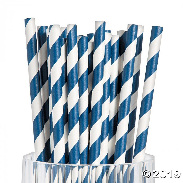 Navy Striped Paper Straws (24 Piece(s))