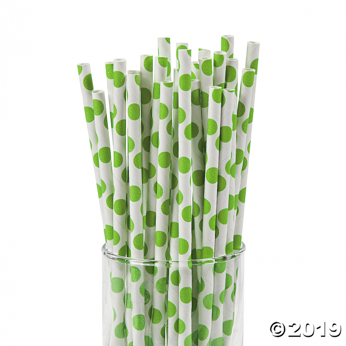 Lime Green Polka Dot Paper Straws (24 Piece(s))