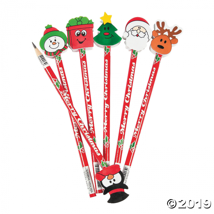 Christmas Pencils with Eraser Toppers (Per Dozen)