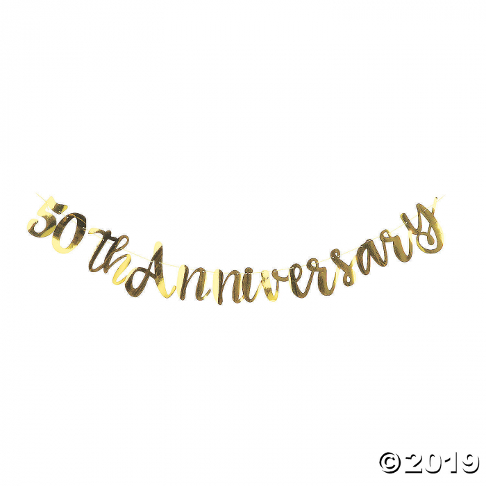 Gold 50th Anniversary Foil Script Banner (1 Piece(s)) | GlowUniverse.com