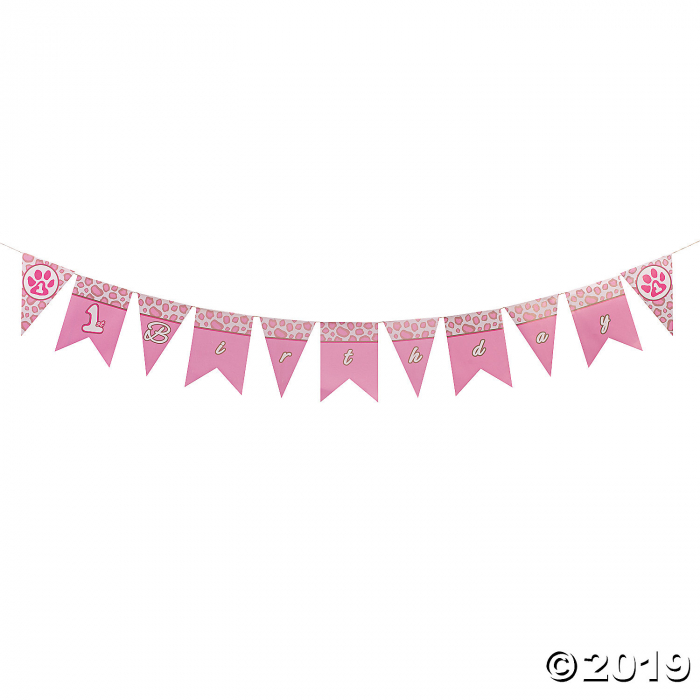 1st Birthday Cheetah Cardboard Pennant Banner