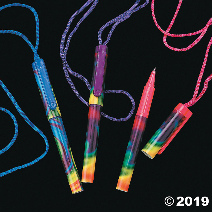 Tie-Dyed Pens on A Rope (Per Dozen)