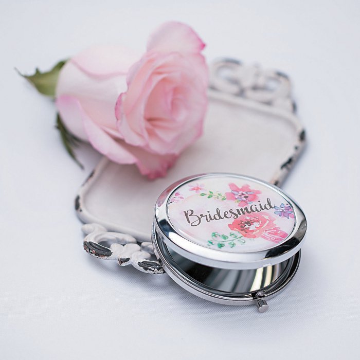 Personalized Floral Bridesmaid Compact Mirror (1 Piece(s))