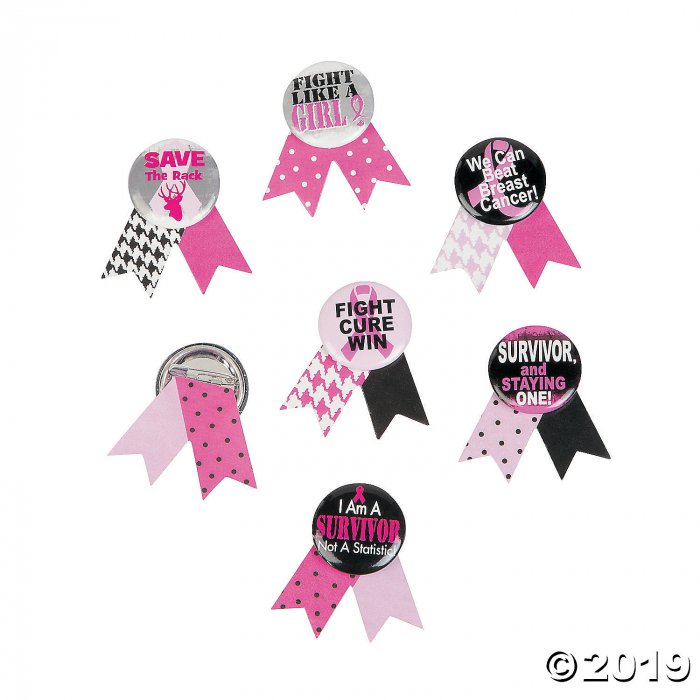 Pink Awareness Ribbon Mini Buttons with Ribbon (24 Piece(s))