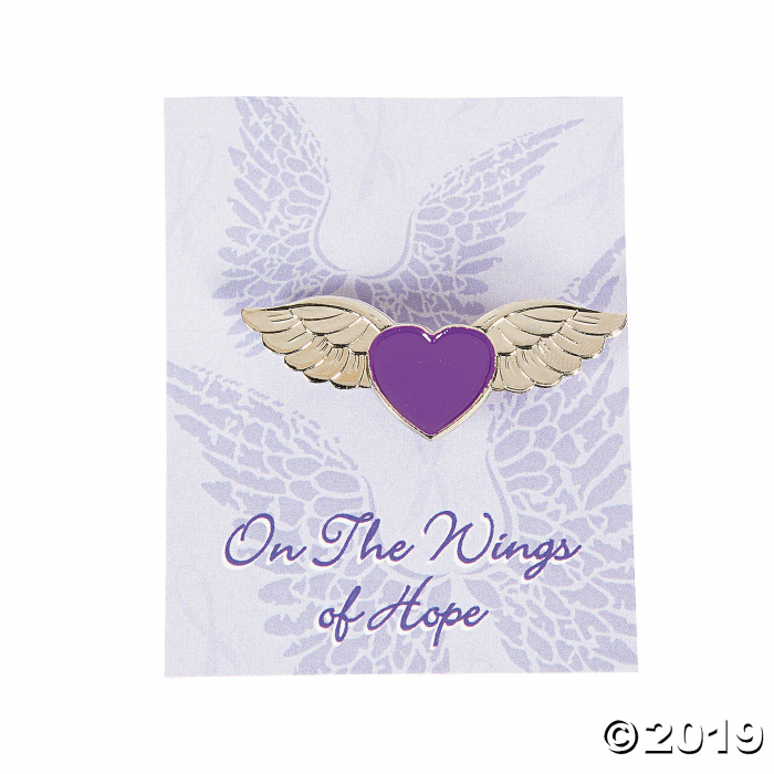 Purple Awareness Angel Wings Pins on Cards (Per Dozen)