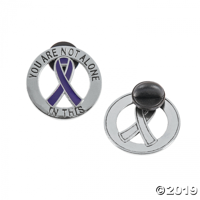 You Are Not Alone Purple Awareness Ribbon Pins (Per Dozen)