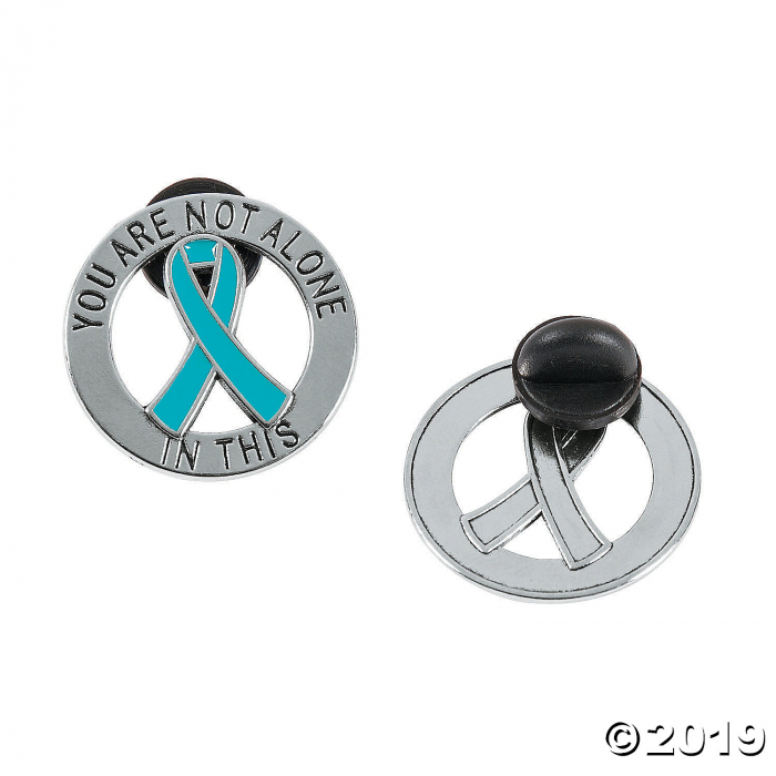 You Are Not Alone Teal Awareness Ribbon Pins (Per Dozen)