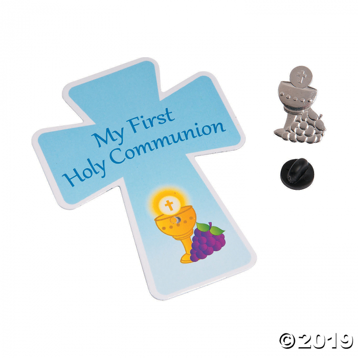 First Communion Cross Pins with Card (Per Dozen)