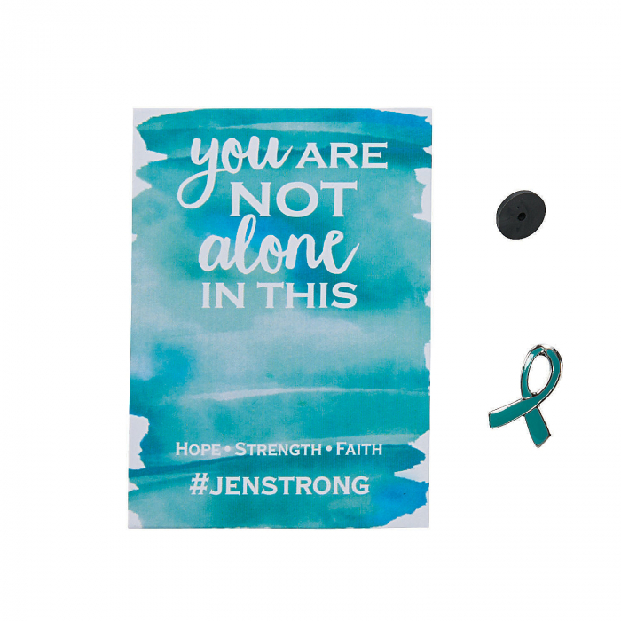 Personalized Teal Awareness Ribbon Pins on Cards (Per Dozen)