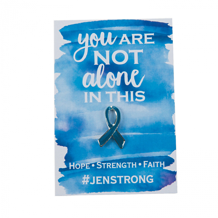 Personalized Blue Awareness Ribbon Pins on Cards (Per Dozen)