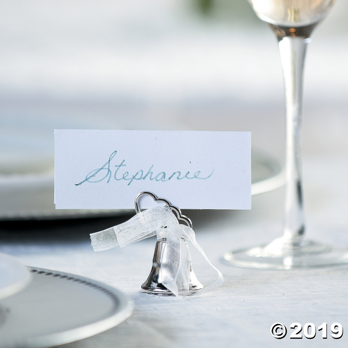 Silvertone Bell Wedding Place Card Holders (Per Dozen) Silvertone Bell Wedding Place Card Holders (Per Dozen)