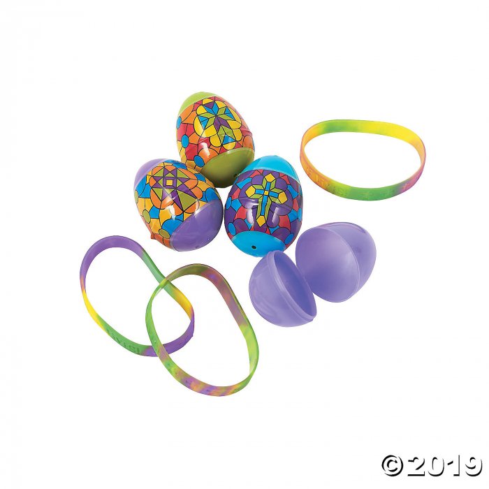 Bracelet-Filled Religious Stained Glass Plastic Easter Eggs - 12 Pc. (Per Dozen)