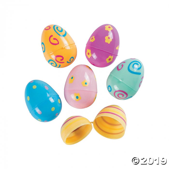 Pastel Printed Plastic Easter Eggs - 72 Pc.