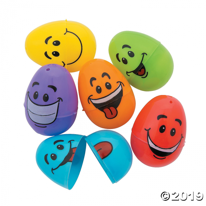 Goofy Smile Face Plastic Easter Eggs - 72 Pc.