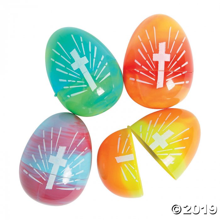 Watercolor Cross Plastic Easter Eggs - 12 Pc. (Per Dozen)