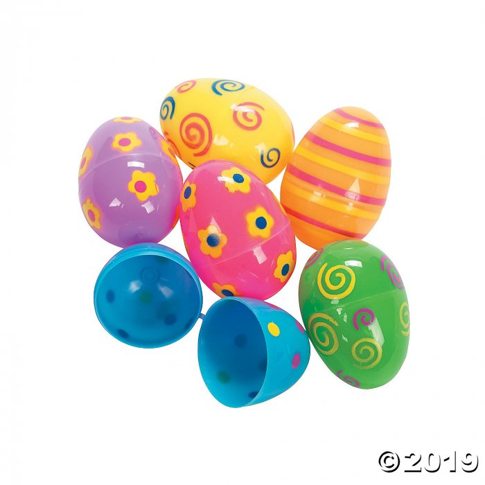 Bright Printed Plastic Easter Eggs - 72 Pc.