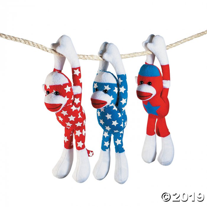 Patriotic Long Arm Stuffed Sock Monkeys (Per Dozen)