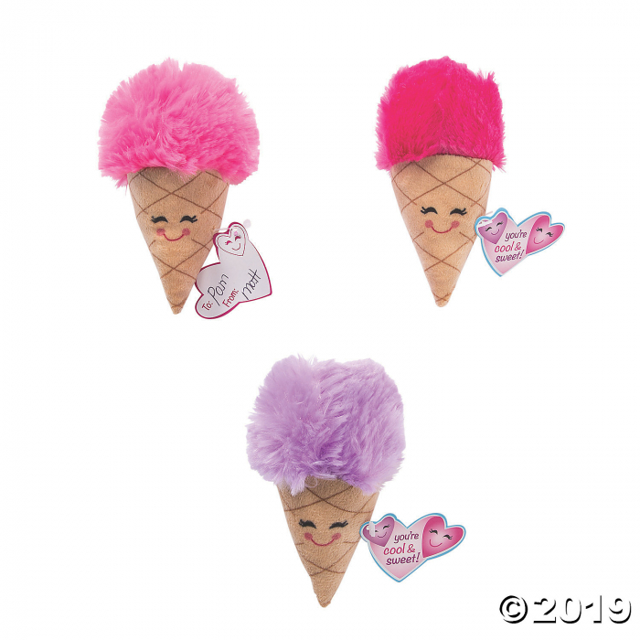 Valentine Plush Ice Cream Cones with Card (Per Dozen)