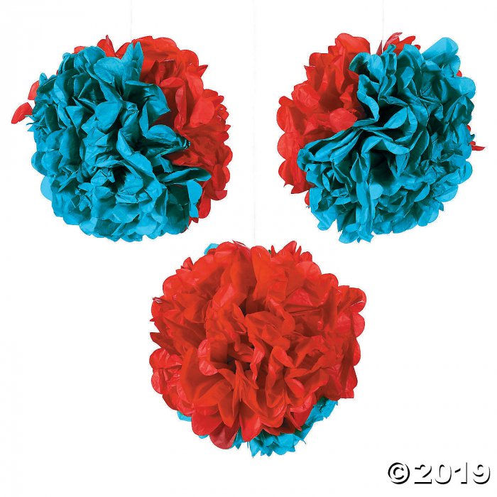 Red & Green Hanging Tissue Paper Pom-Pom Decorations (1 Set(s))